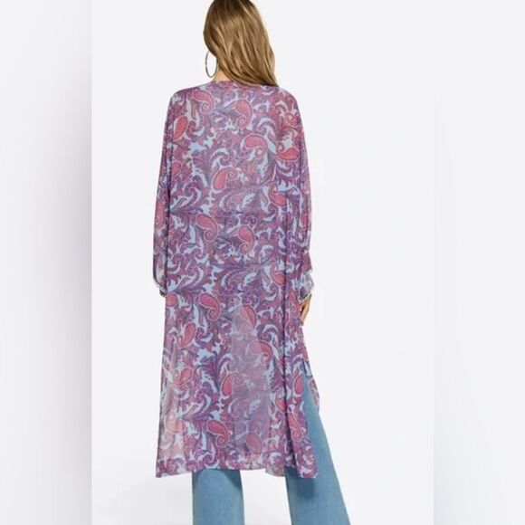 Jessica Simpson Blakely Paisley Print Scallop Edge Slv Boho Style Kimono XS - Picture 3 of 5